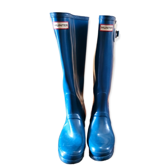 Size 8 Hunter Rain Boots Glossy Nimbus Blue Rubber Boots - Picture 2 of 13